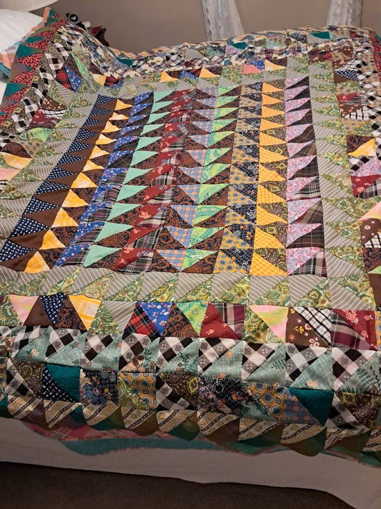 Handmade Other - 4066 Vintage Pieced Hand Stitched Colorful Quilt Top, 70" X 85".